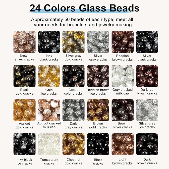 XSEINO About 1200PCS 6mm Crack Glass Beads, 24 Assorted Crack Earthtone - Image 2