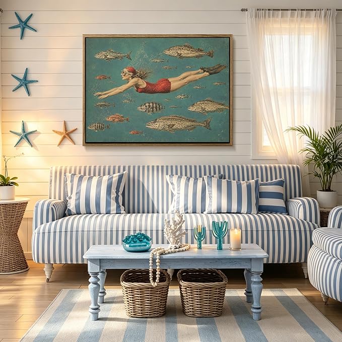 Framed Vintage Swim Wall Art Woman Diving - Image 6