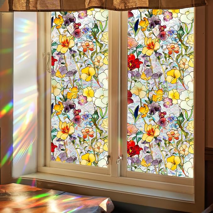 Floral Stained Glass Window Privacy Film, Retro Decorative Rainbow Window - Image 6