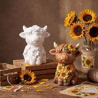 Hollowfly 2 Pack Ready to Paint Your Own Sunflower Highland Cow Statue Spring - Image 4