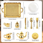 24 Pieces Mini Tea Set Golden Metal Dollhouse Miniatures Tiny Tea Set Mini Doll - Image 2