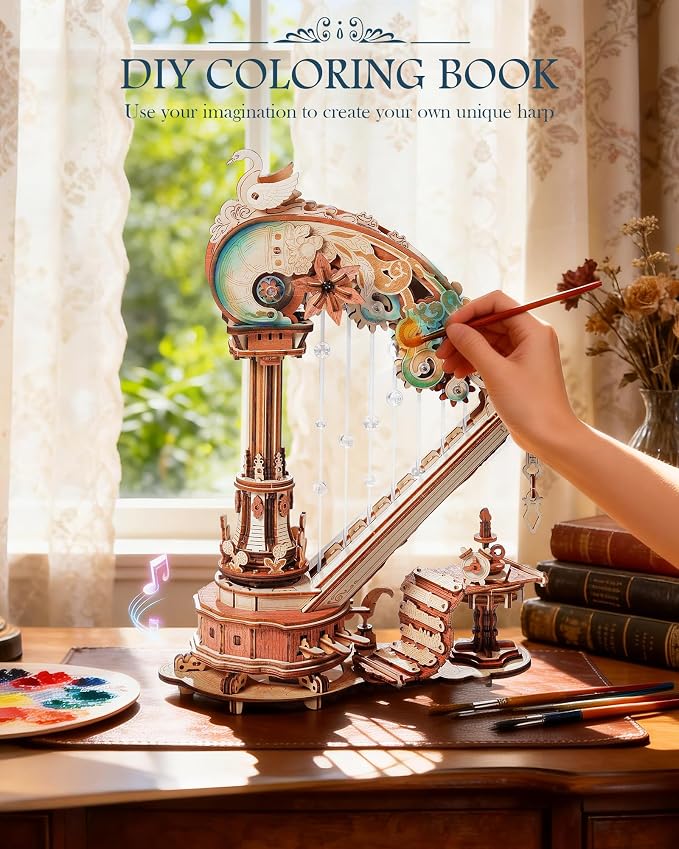ROKR 3D Wooden Puzzle Harp Music Box, Building Model Kit - Image 7