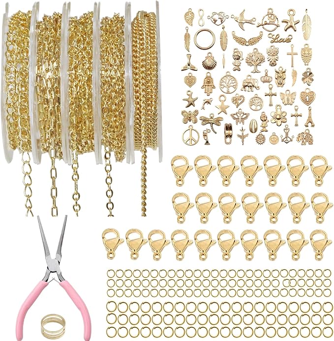 XKCWXY 14K Gold Chain for Jewelry Making, 16.4 ft 5 Rolls Jewelry Chains Bulk by XKCWXY