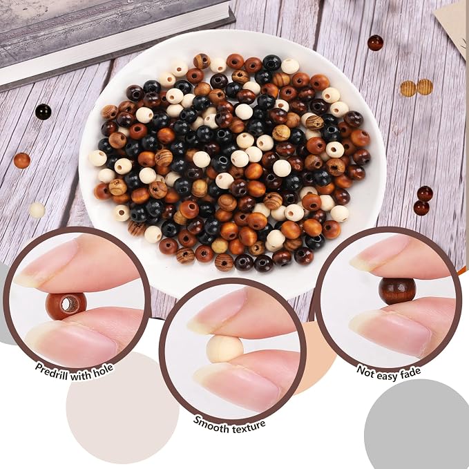Whaline 240 Pcs Natural Wood Beads Coffee Brown White Wooden Beads Rustic Color - Image 3