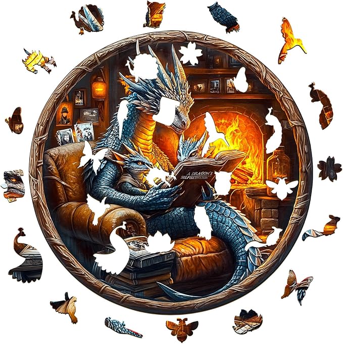 KAAYEE Wooden Puzzles for Adults, 3D Visual Effect Dragon Family Night Reading - Image 8