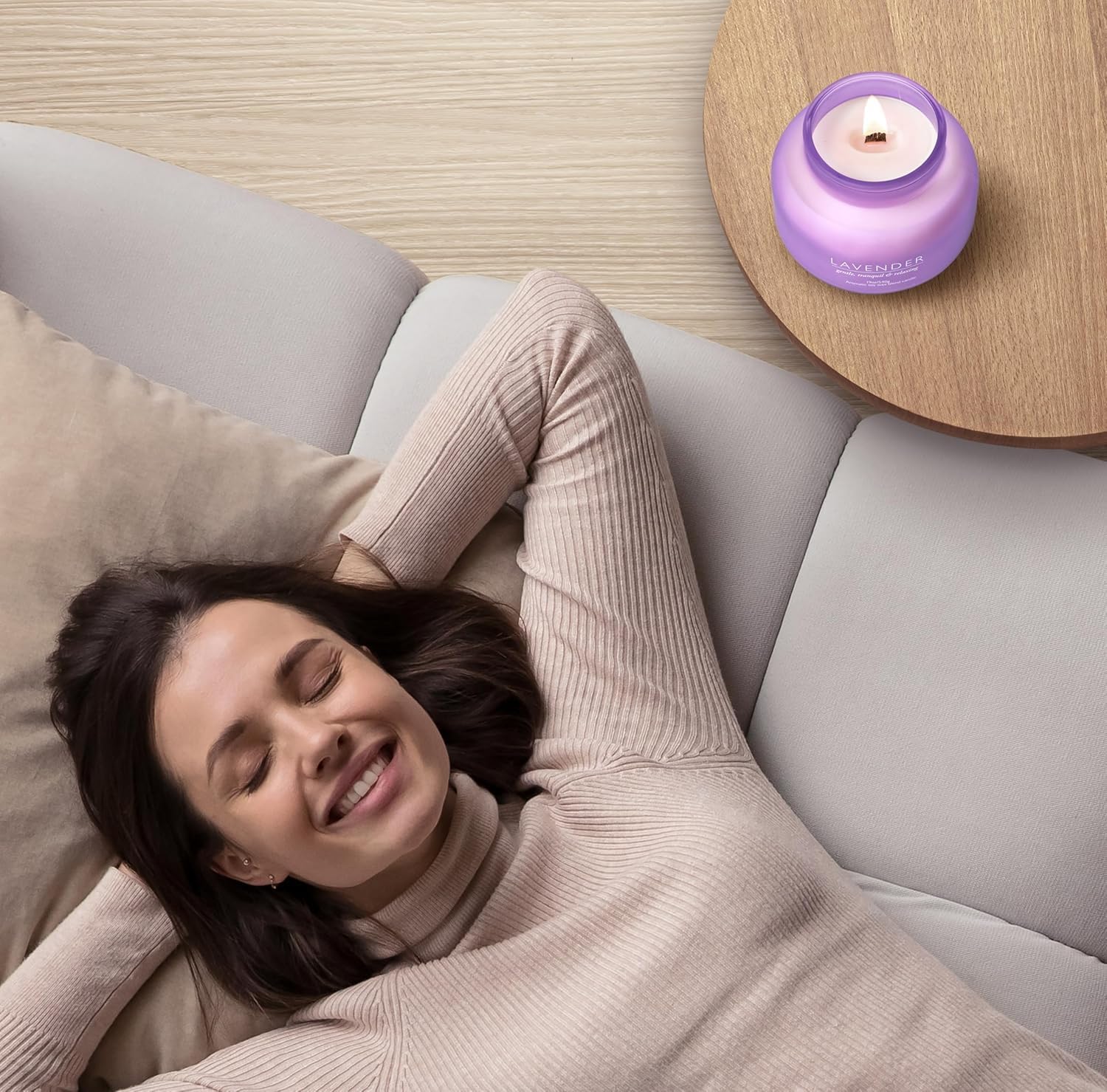 Lavender Candle 19oz Volcano Jar with Wooden Wick Upto 75 Hours Burn Time in a Large 4" x 5" Solid Purple Glass Jar in a Luxury Gold Foil Gift Box