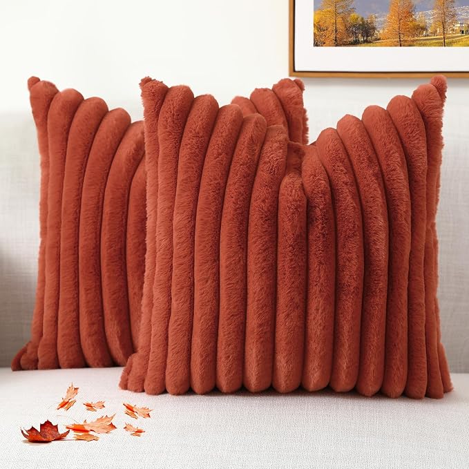 decorUhome Cozy Faux Fur Throw Pillow Covers 24x24 Set of 2 Decorative Soft by decorUhome