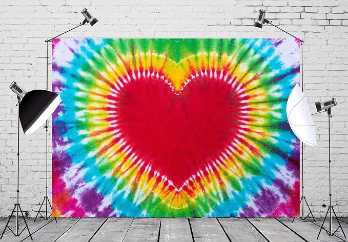 BELECO 12x8ft Fabric Tie Dye Heart Backdrop Rainbow Heart Love Valentines - Image 2