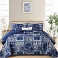 Cottolester Blue Patchwork Quilt Set King Size, Boho Navy Blue Quilt Set by Cottolester
