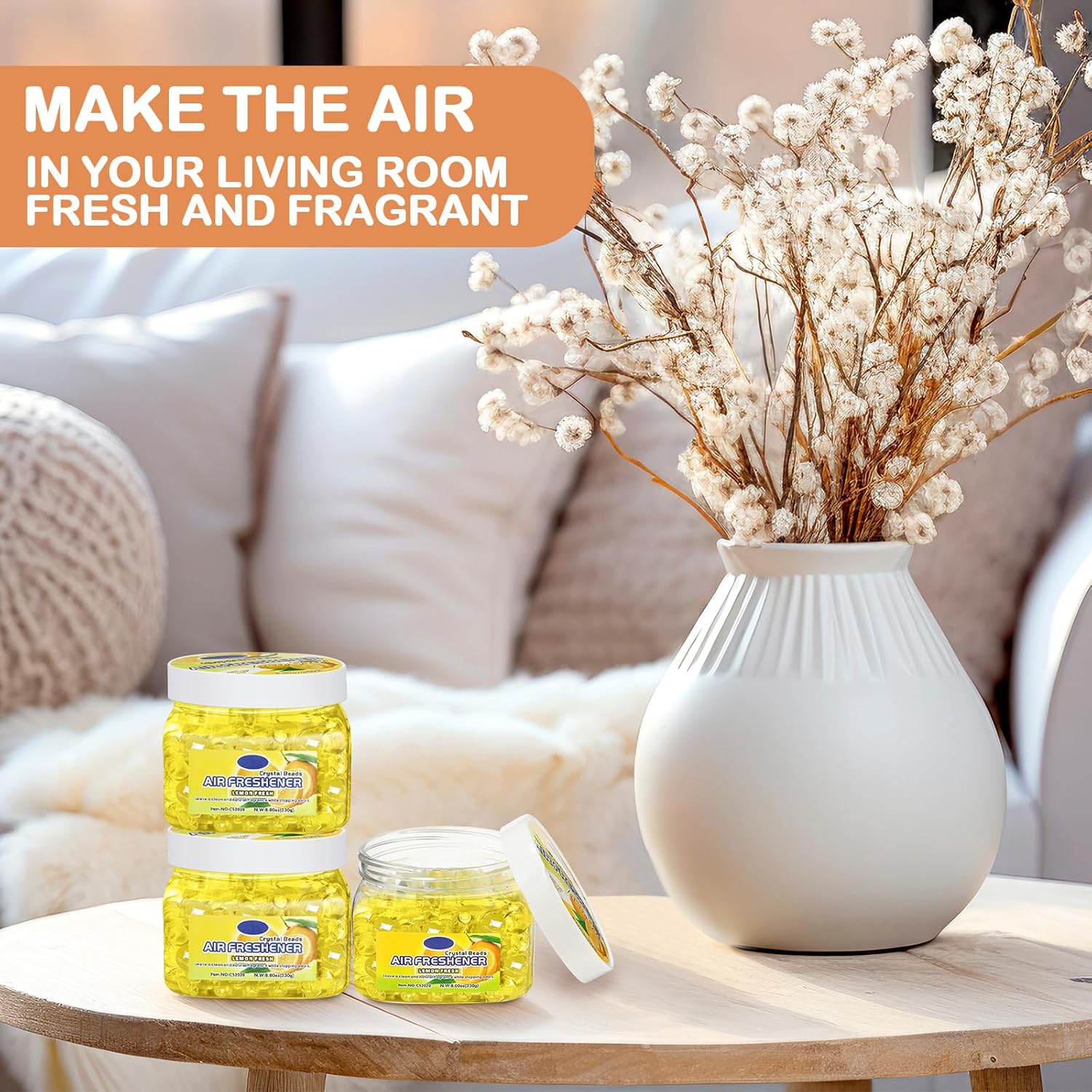 6 Pcs Air Freshener Gel Beads Bulk Odor Eliminator Beads Odor Removing Gel for Home, Bathrooms, Cars, Boats, RVs, Pet Areas, Room, Toilet 8 oz(Yellow Lemon)