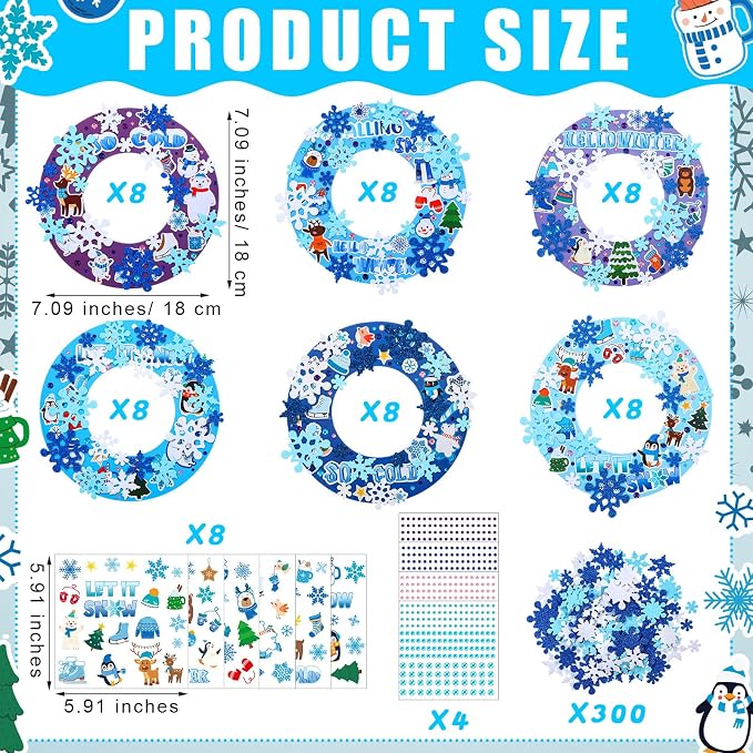 Hollowfly 48 Sets Winter Wreath Craft Kits DIY Snowflake Wreath Hanging - Image 2