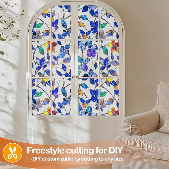 Countewol Colorful Leaf Static Cling Window Film Frosted Stained Glass Privacy - Image 7