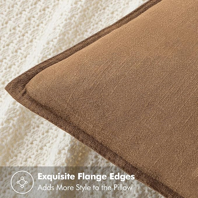 MIULEE Decorative Linen Pillow Covers 18x18 Inch Brown ​Boho Farmhouse​ - Image 2