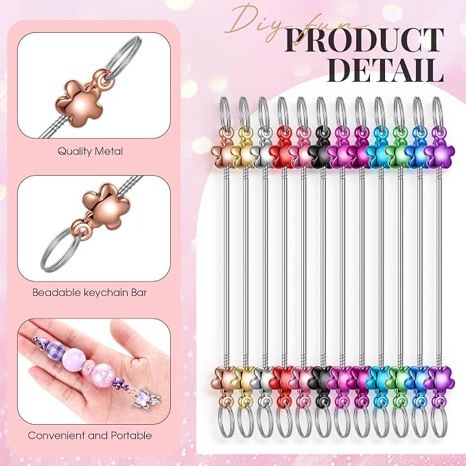 Tondiamo 24 Pcs Beadable Keychain Bars Bulk Blank DIY Metal Beaded Keychain - Image 4