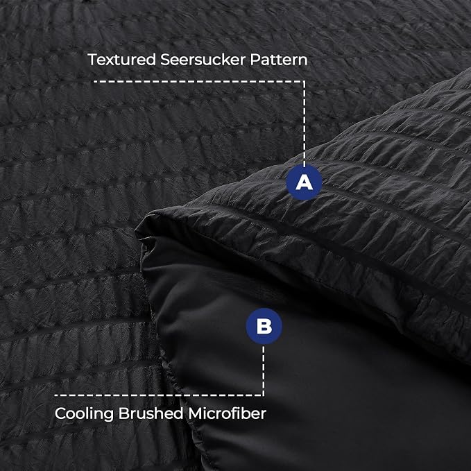 HYMOKEGE Black Twin Size Duvet Cover, Ultra Soft 2-Piece Seersucker Duvet Cover - Image 3