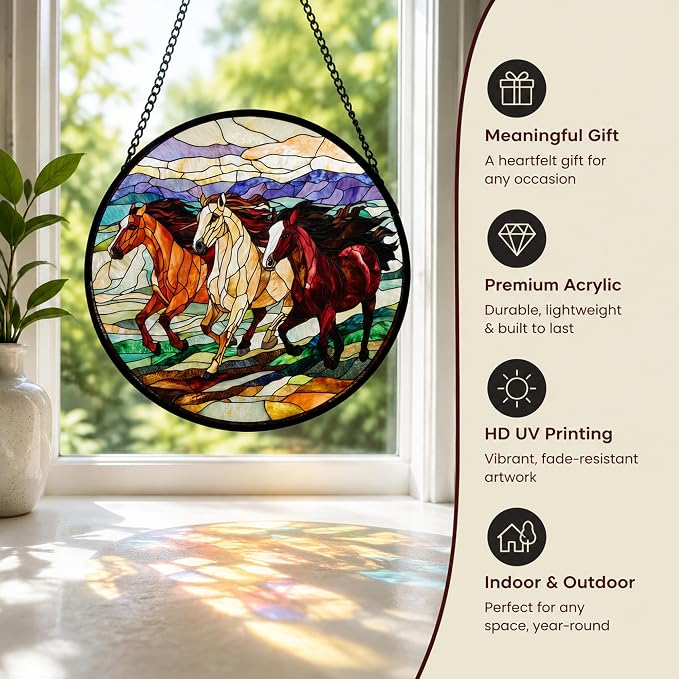 Galloping Horse Acrylic Suncatcher Faux Stained Glass Window Hanging 6.3" | - Image 6