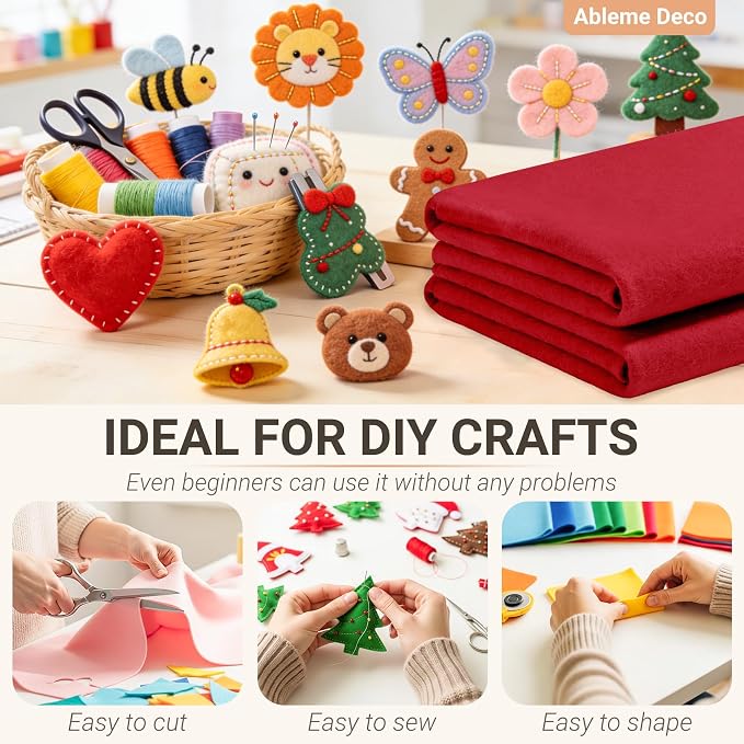 Red Felt Fabric Sheets 18" x 18" 1.6mm Soft Craft Felt Squares | Soft Precut - Image 4