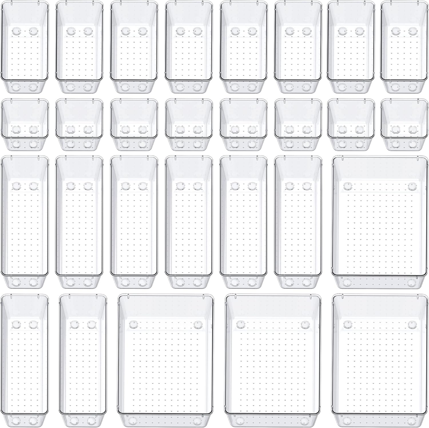 SMARTAKE 28 Piece Drawer Organizers with Non-Slip Silicone Pads, 4-Size Desk Drawer Organizer Trays Storage Tray for Makeup, Jewelries, Utensils in Bedroom Dresser, Office and Kitchen, Clear