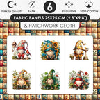 Gnome Patchwork Cotton Fabric Panel – 6 Designs 10×10 inch + Bonus Patchwork - Image 2