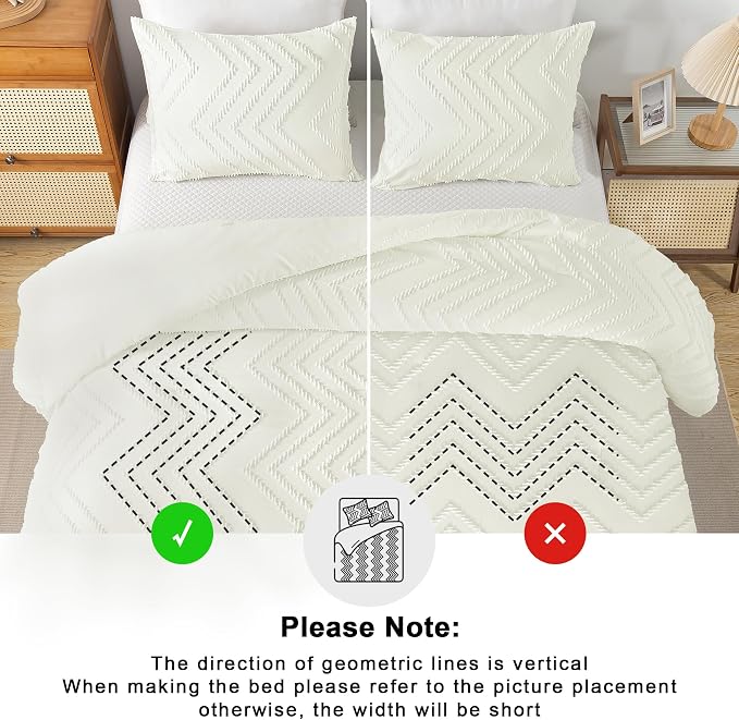 Andency Ivory Comforter Set King Size, Boho Soft Warm Tufted Bedding Comforter - Image 5