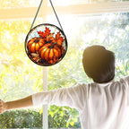 DASTOLL Stained Glass Window Hanging, Pumpkin Maple Leaf Suncatcher - Image 3