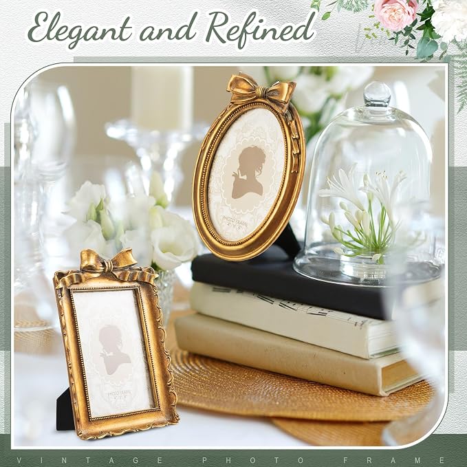 Vicenpal 3 Pcs Tiny Picture Ornate Frames 4 x 6 Inch Small Vintage Oval Picture - Image 2
