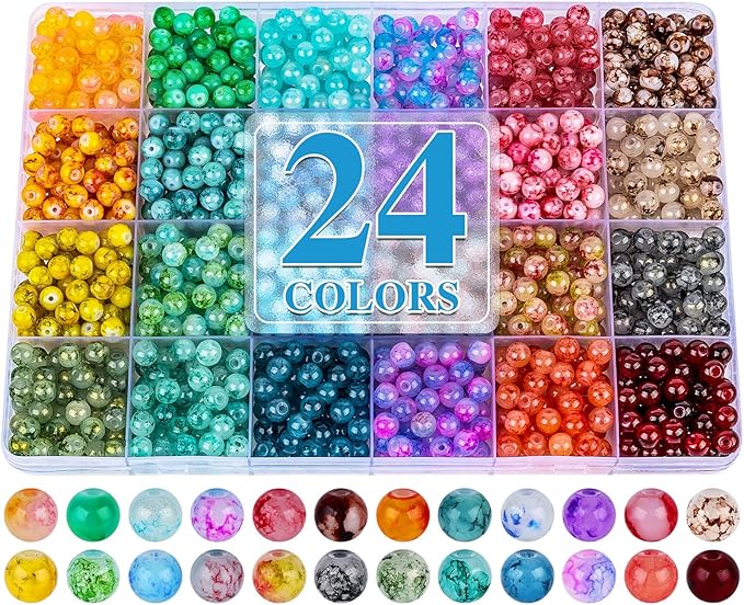 XSEINO About 1200+ PCS 6mm Ink Style Glass Beads Bracelet Making Kit, 24 by XSEINOiscreating%EF%BC%81