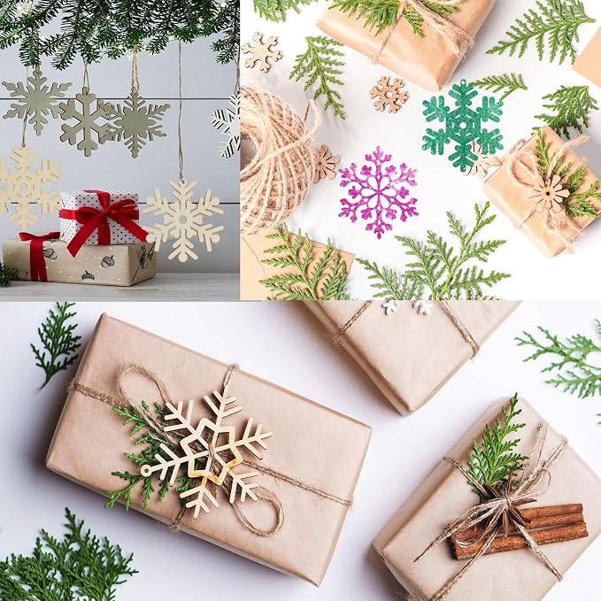 40Pcs Unfinished Paintable Blank Wooden Christmas Snowflake Festival Decoration - Image 5