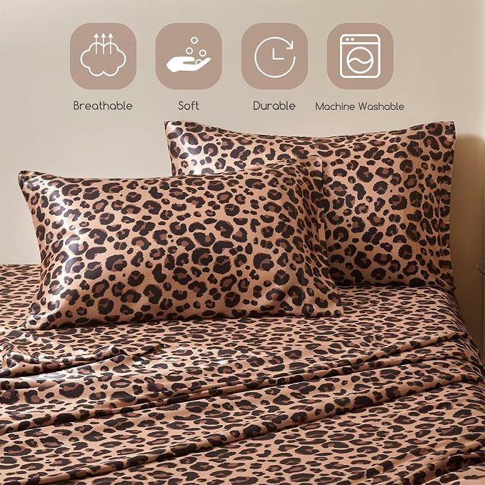 MR&HM Satin Bed Sheets with Elastic Corner Straps, Queen Size Sheets Set - Image 6