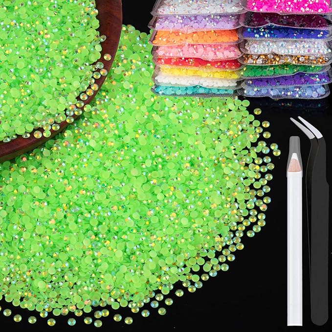 5000pcs 3mm Resin Rhinestones Bulk, Fluorescent Green AB Flatback Round Jelly by BELLEBOOST