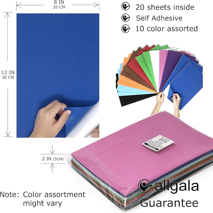 Allgala 20 Value-Pack Self-Adhesive EVA Foam Paper 8" x 12" Sheets - Image 2