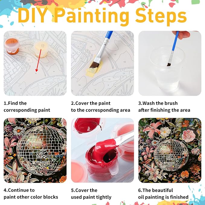 Flowers Paint by Numbers for Adult, Disco Paint by Numbers Kit for Adults - Image 9