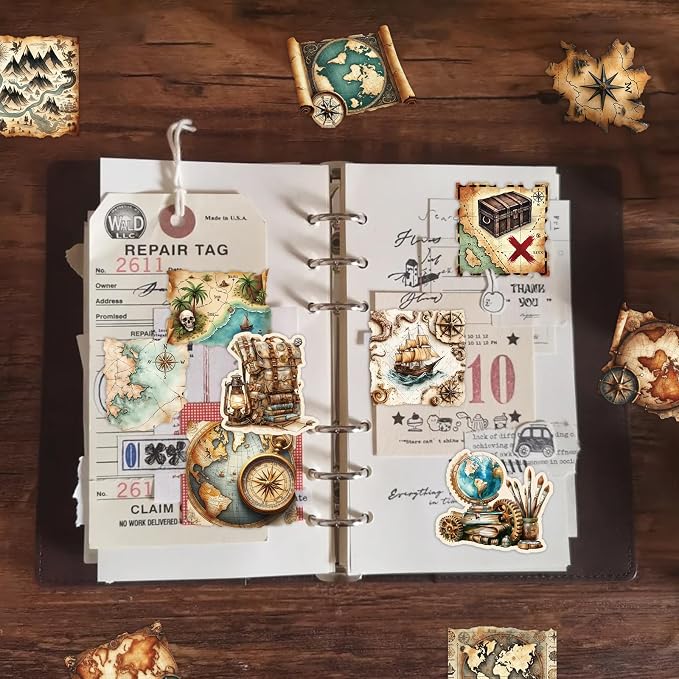 PRSTINCOL 100Pcs Vintage Sticker Pack, Cute Map Design Scrapbook Supplies - Image 2