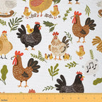 Farm Chickens Fabric by The Yard, Cartoon Country Hen Rooster Flannel Polyester by CastleFairy