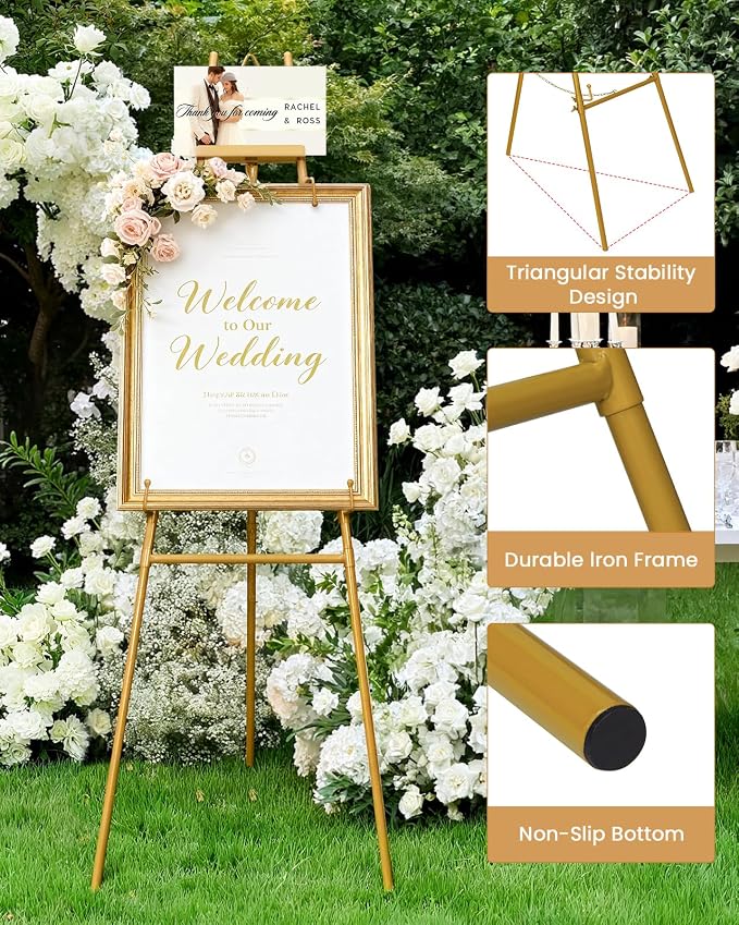 53.9" Gold Easel Stand for Sign, Heavy Duty Metal Display Easel - Image 4