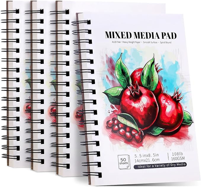 4 Pack Mixed Media Sketchbook, 5.5x8.5 inches Drawing Paper Sketch Book by Prudiut
