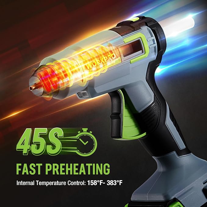 WORKPRO 20V Cordless Hot Melt Glue Gun Kit, 2.0 Ah Li-ion Battery Powered - Image 3