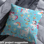 Kids Cartoon Unicorn Fabric by The Yard, Kawaii Unicorns Animals Fabrics - Image 3
