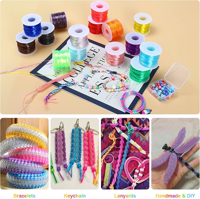 KAMJUNTAR Craft Kit, 15 Rolls Glitter & Laser Lanyard String - Image 2