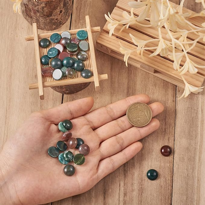 FASHEWELRY 50Pcs Natural Sea Green Agate Cabochons Flat Back Gemstone Cabochons - Image 2