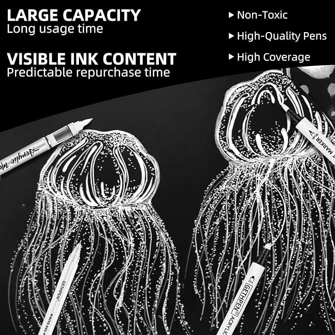 GETHPEN White Ink Pens, Fine Point Gel Pens, Brush Tip Acrylic Markers - Image 7
