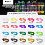 Nicpro 20 Colors Iridescent Acrylic Paint Set, 2 oz/60 ml Chameleon Metallic - Image 6
