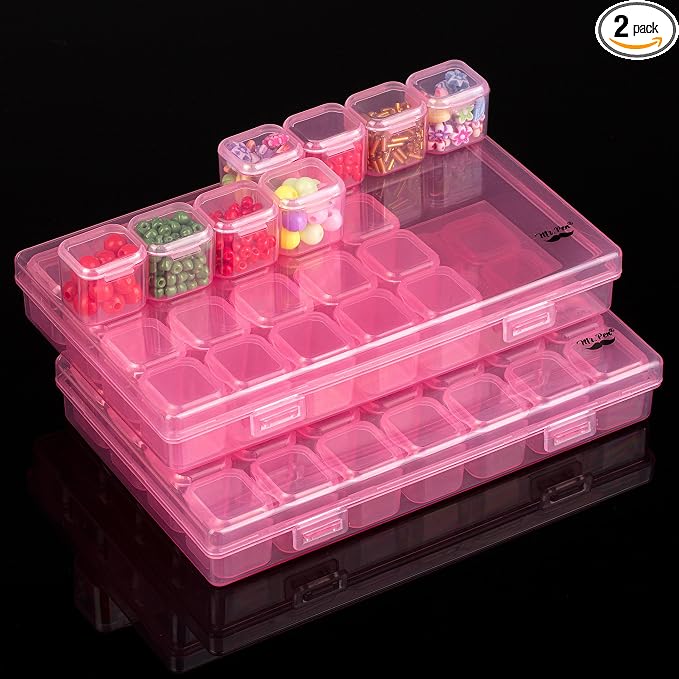 Mr. Pen- Bead Storage Containers, 28 Grids, 2 Pack, Transparent Pink | 160 pcs by MrPen