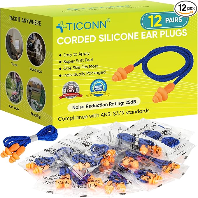 TICONN 12 Pairs Reusable Silicone Ear Plugs by TICONN