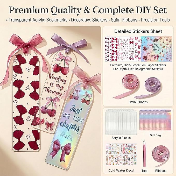 Qrhky Acrylic Bookmark Blanks, 1.37x5.5 Clear Acrylic Bookmarks, UV DTF Decals - Image 3