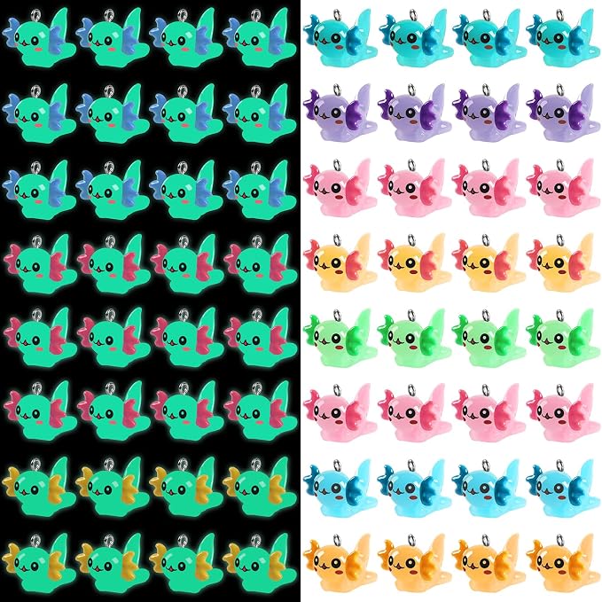 Augshy 64 Pcs Mini Resin Axolotl Charms, Luminous Axolotl Beads by Augshy