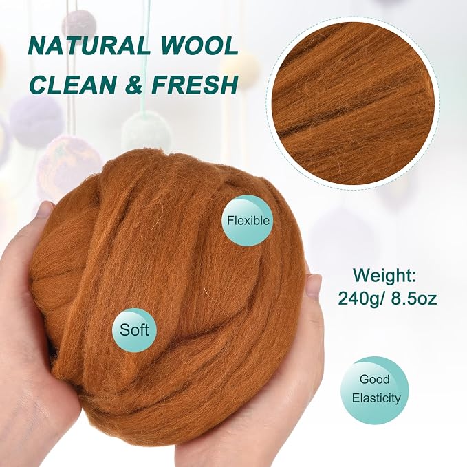 uxcell Needle Felting Wool, 8.5 Oz Nature Fibre Wool Yarn Roving - Image 2