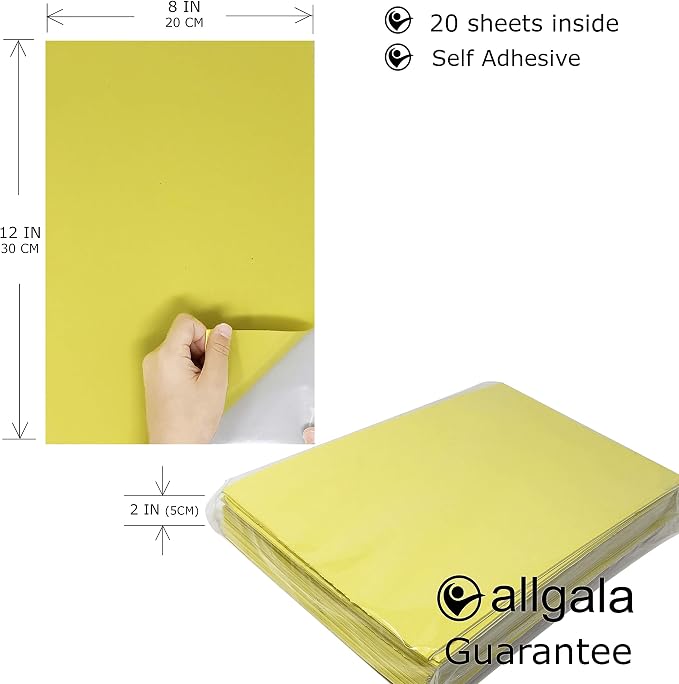 Allgala 20 Pack Self-Adhesive EVA Foam Paper 8x12 Inch Sheets-Yellow-CF85401 - Image 2