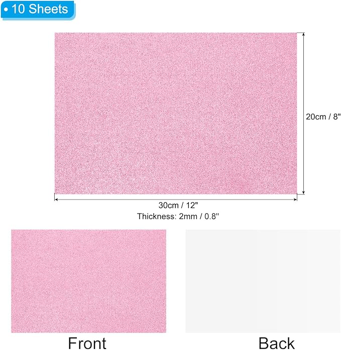 PATIKIL Pink Shiny EVA Glitter Foam Sheet 11 x 8 Inch 2mm Thick - Image 2