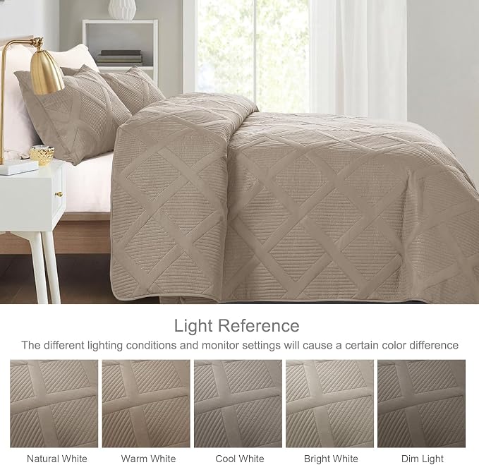 Exclusivo Mezcla Quilt Set Oversized King Size, 3 Pieces Taupe Cal King Quilt - Image 3